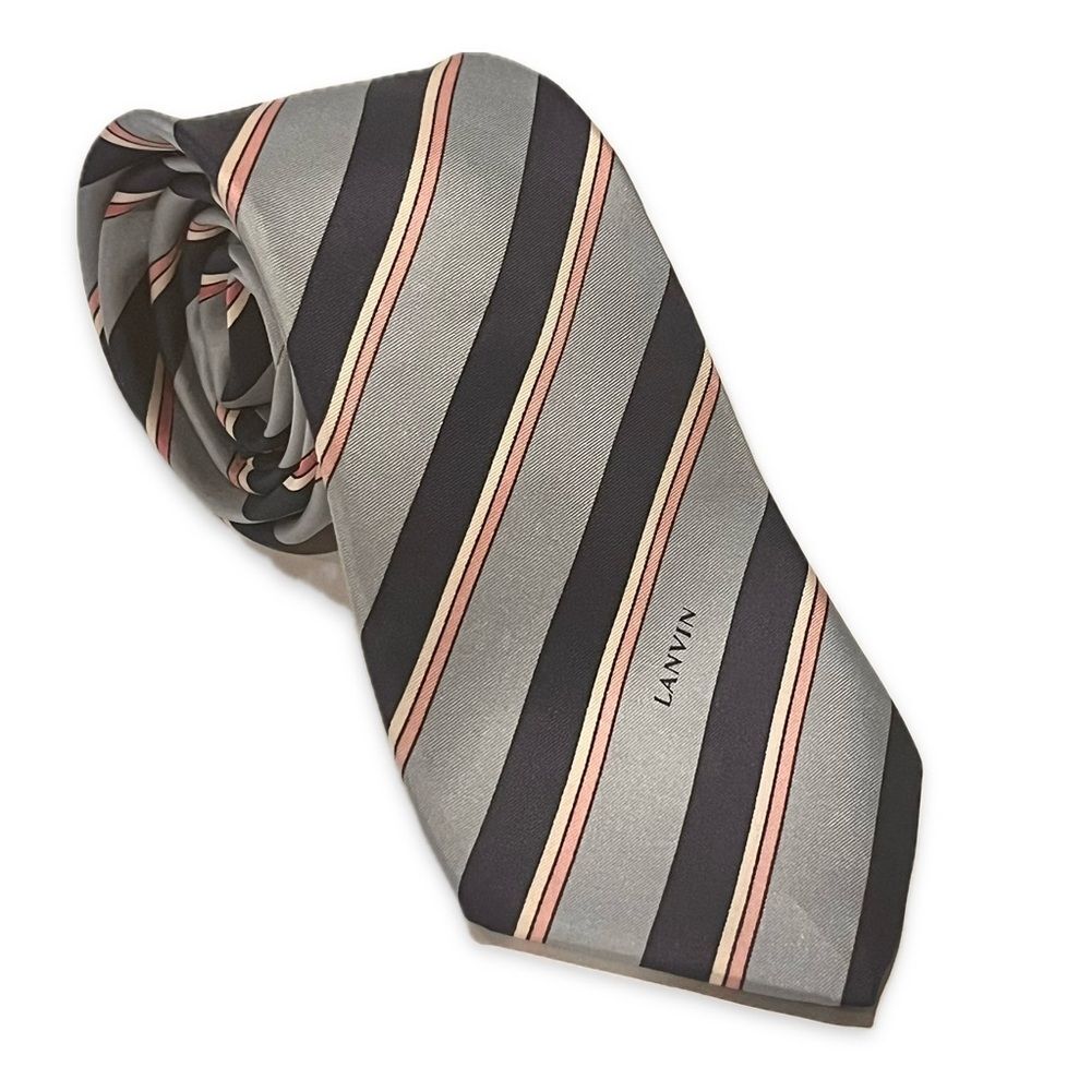 Vintage LANVIN Paris Silk Tie |Klopfenstein's Exclusive |Gray Pink Striped Italy